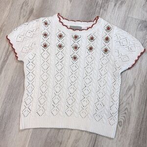 Coconut by El Corte Inglés Cream Lace Open Knit Floral Rosette Sweater | Size S